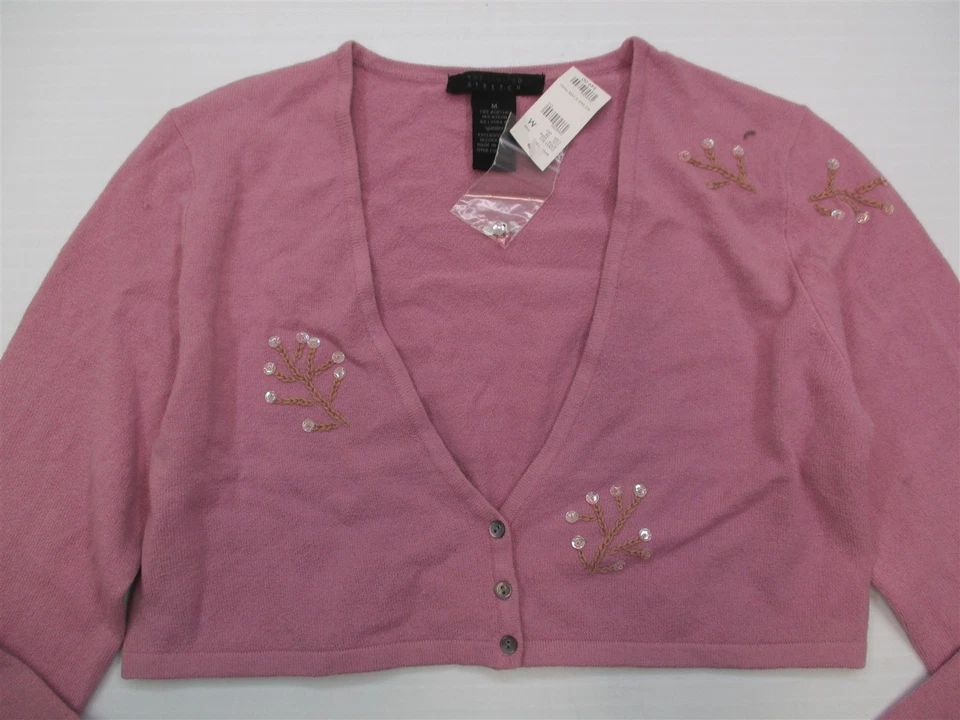 new THE LIMITED Women's Size M Sequence Pink Cropped Knit Cardigan Sweater - Image 2 of 4