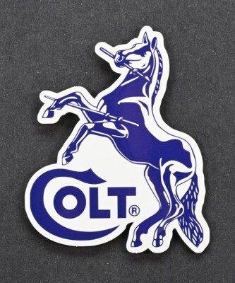 Colt Firearms Rampant Stallion Logo Sticker. Blue On White. Python. Brand New
