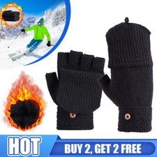 Winter Thermal Knitted Convertible Fingerless Gloves Warmer Mittens Women Men