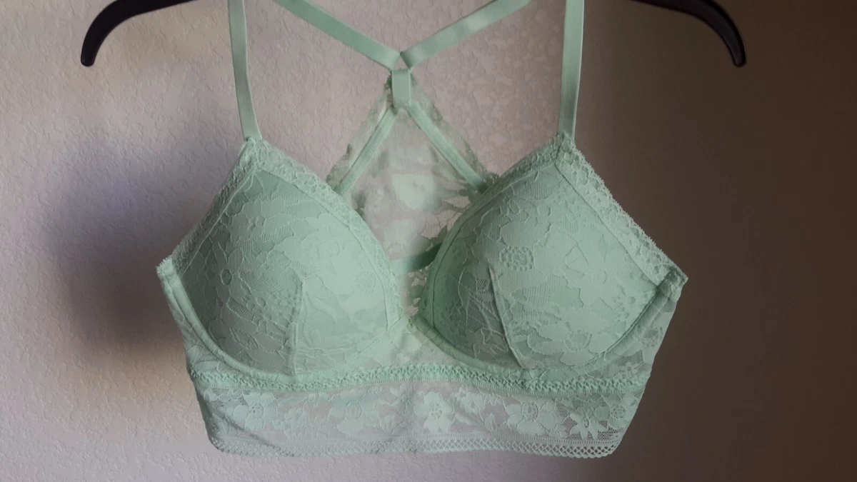 Victoria's Secret Lace Bralette Bra Size Large A,B,C 85,C,D 80 Mint Green  EUC