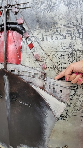 Metal Decoration Oil Painting Wall Ocean Sailing Iron Boating 3D Dimension Sale - Picture 4 of 10