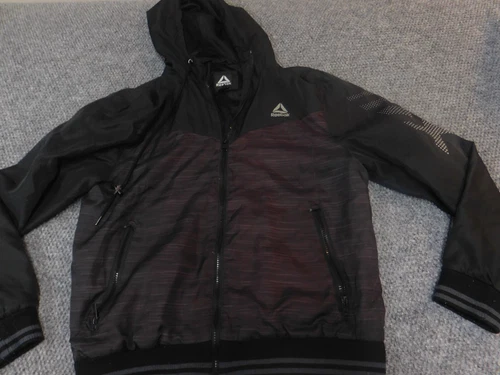 Reebok Mens Jacket M purple black Hoodie full zip drawstring blue image 2