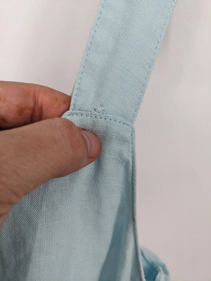 Vestido J JIll Mujer Pequeño Azul Lino Midi Ligero Verano Informal Maduro Ojales Foto 2 de 4