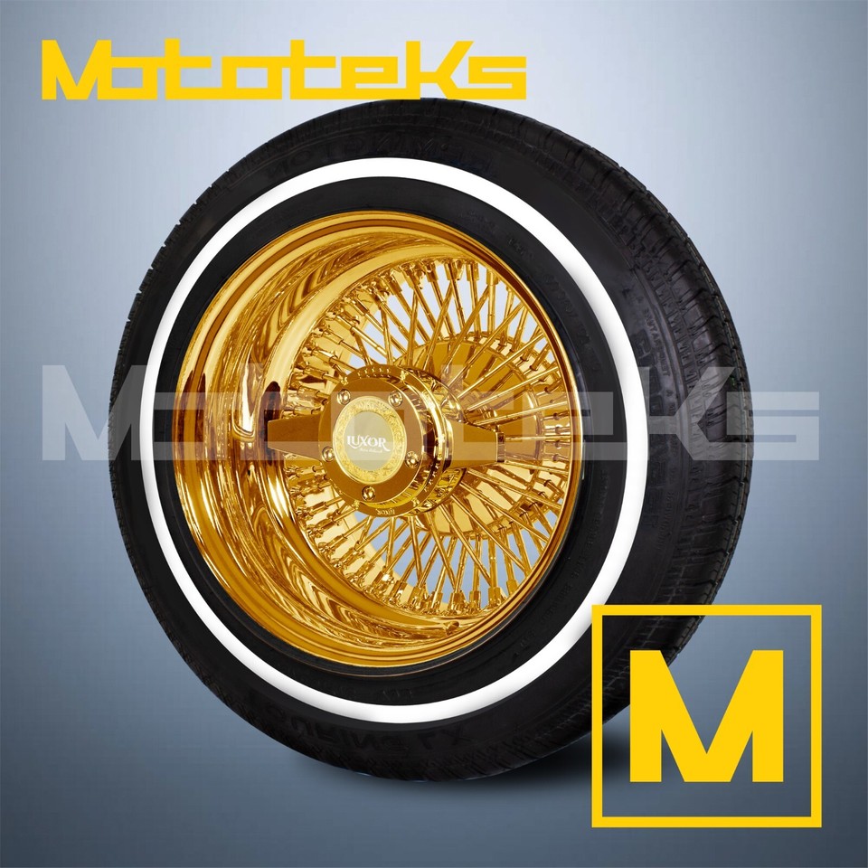 14X7 LUXOR WIRE WHEELS 72 STRAIGHT REV RIMS ALL GOLD WHEEL WITH TIRE ...