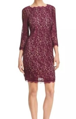 NWOT Adrianna Papell Cocktail Dress Gown Burgundy Mulberry Scalloped Lace  Size 8 | eBay