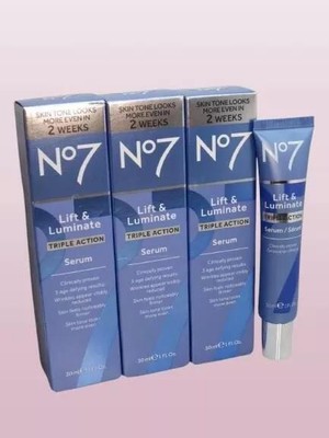 NO7 LIFT & LUMINATE TRIPLE ACTION SERUM 1 OZ BOXED LOT OF 3