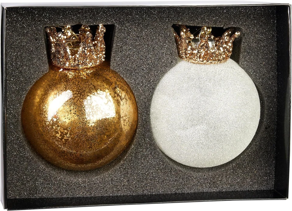 King & Queen 2er Pack Weihnachtskugel Glaskugel 10cm Krone Weihnachten Deko Paar - Bild 4 von 4