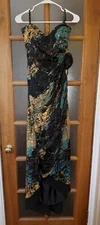 NWT Morrell Maxie Silk Formal Evening Gown - Black & Gold Floral Pattern Size 16