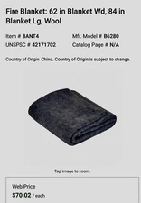 ENCON 8ANT4 EMERGENCY FIRE BLANKET 62" X 84" WOOL (PP1)