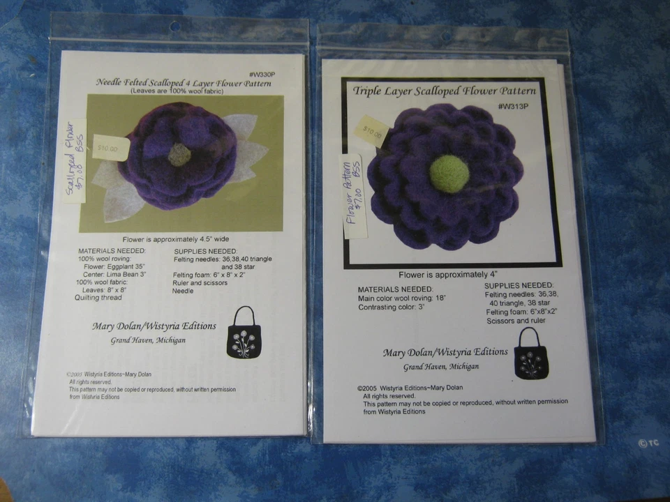 LOT OF 14 NEEDLE FELTED WOOL FLOWER, NECKLACE, PURSE AND HAT PATTERNS Mary Dolan - Image 2 of 4