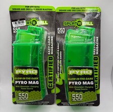 Splat R Ball PYRO MAG Glow-In-The-Dark Magazine Holds 550 Rounds Lot Of 2 New 