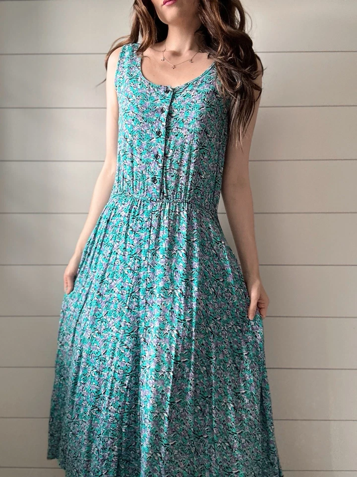 S Robert’s Vintage 1990s Floral Midi Dress With Pockets Rayon - Image 3 of 4