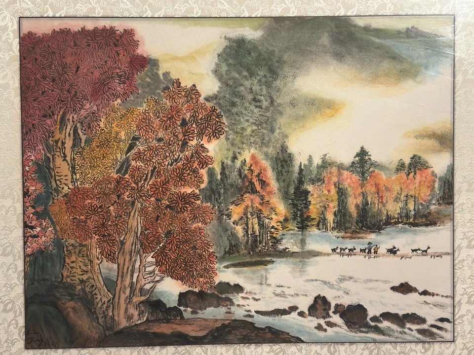 Paisaje Chino - Pintura Acuarela Tinta y Lavado Sobre Papel Arroz Firmado 13 X 18 Foto 2 de 4