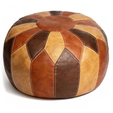 Unstuffed Moroccan Faux Leather Pouf Ottoman Cover with Storage - Boho Chic M...