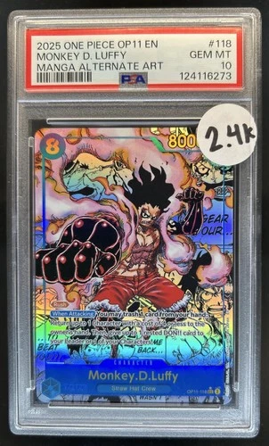 2025 One Piece Monkey.D.Luffy Secret Rare Manga Alt Art #OP11-118 PSA 10