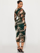 Fashion Nova Catherine Mesh Midi Dress - Brown/combo