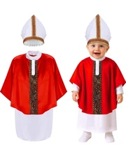 3 Pcs Halloween Pint Sized Pope Costume Infant Small Bishop Outfit Set White ...