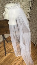 Simple Elegant Wedding Veil White Tulle Flower Pearl Medium Bridal Veil