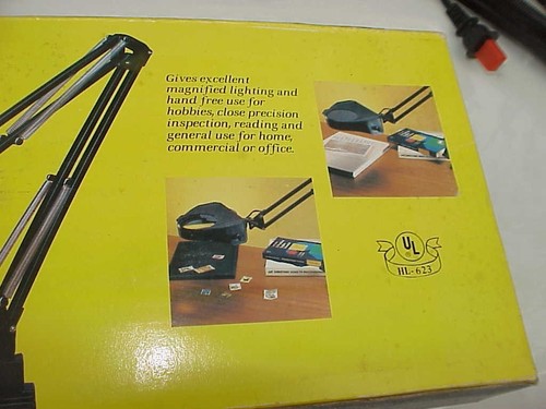 DESK LAMP W/ MAGNIFYING 3 DIOPTER GLASS LENS, 39" FLEXIBLE ARM, IN ORIG. BOX - Picture 8 of 8