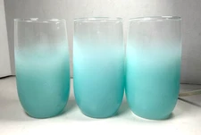 Vintage Blendo 3 Tumblers MCM Frosted Turquoise Aqua 5” Glasses West Virginia