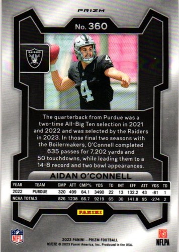 2023 Panini Prizm #360 Aidan O'Connell Lazer - Picture 2 of 2