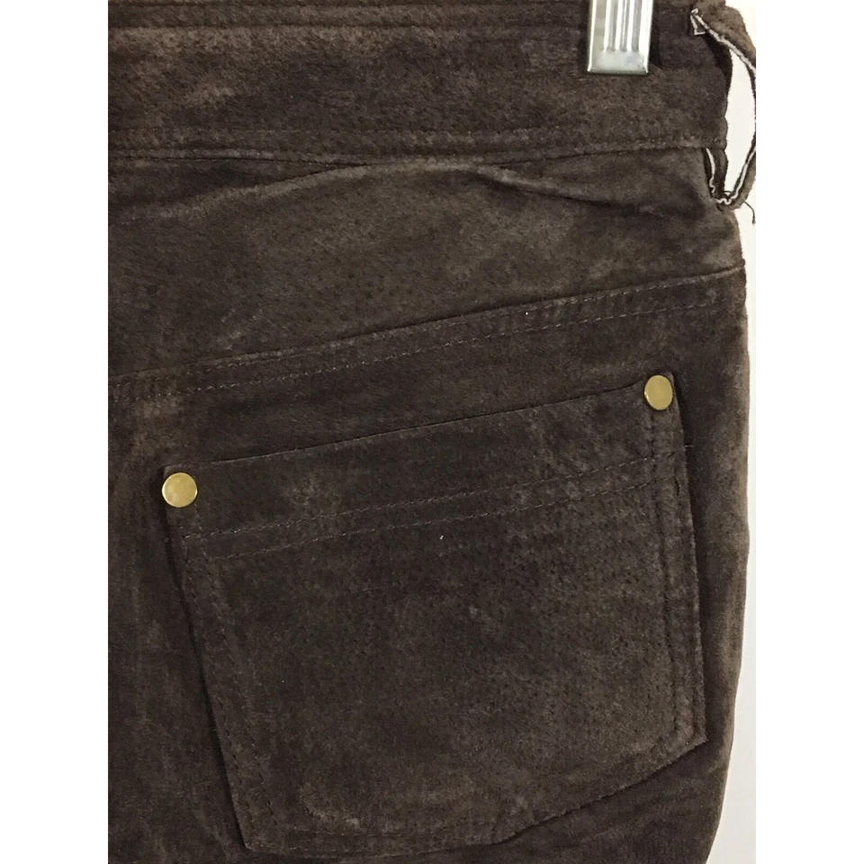 BB Dakota Pret A Porter Vintage Brown Leather Pants Gold Button Fly Women 5 / 6 - Image 4 of 4