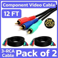 2 Pack 3 RCA Component Cable 12 Feet RGB Coaxial RCA Video Cord YPbPr TV VCR DVD
