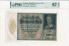 Treasury Note Germany 10000 Mark 1922 PMG 67EPQ superb gem unc for large note