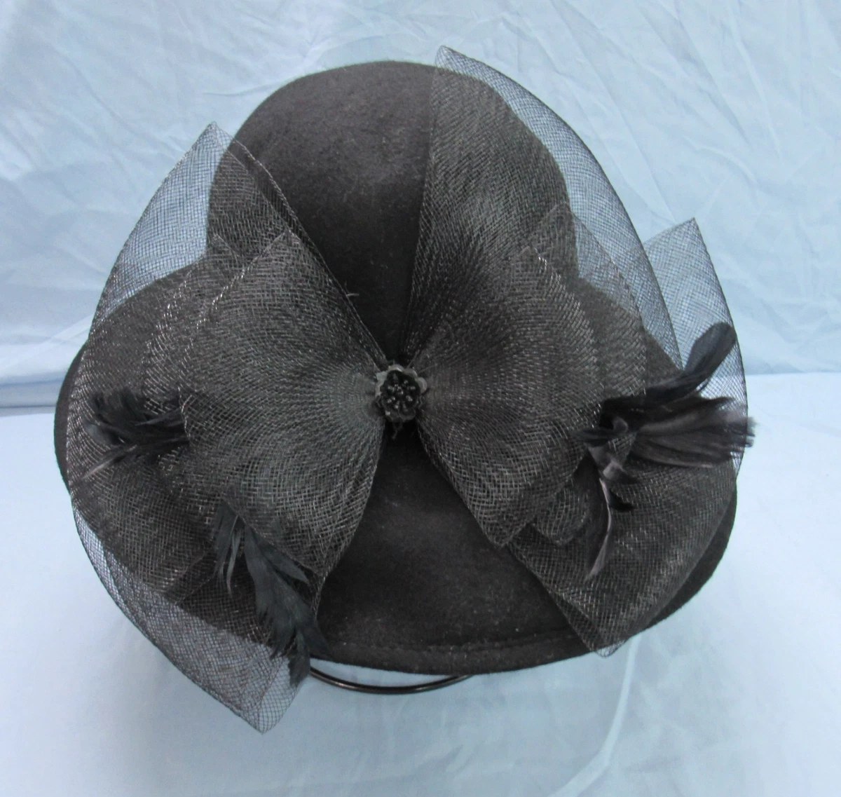 Vtg Lancaster Wool Felt Cloche‎ Hat Black Feather Grosgrain Bow Detail USA Made Vtg Lancaster Black Wool Hat - Etsy main image 3