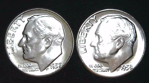1957  1958-P  10C Roosevelt Dime (2  Coins) BU 90% Silver 26ctt0111-4
