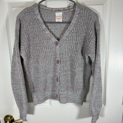 Girl s Jumping Beans Cable Knit Cardigan Size 12 L V Neck Warm Purple Blue NWOT