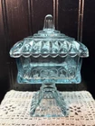 Vtg Jeanette Pedestal Wedding Box Compote Candy Dish ELEGANT Light Aqua Blue