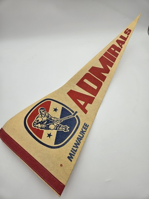 #ad USHL Milwaukee Admirals Vintage Circa 1975 76 Team Logo Hockey Pennant Full Size $50.00