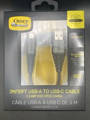 OtterBox 3m/10ft USB-A to USB-C Braided Fast Charge Tangle-Resistant Cable Black