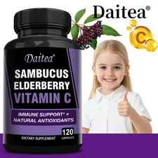 Black Elderberry Capsules - With Vitamin C - Antioxidant - Immune Support