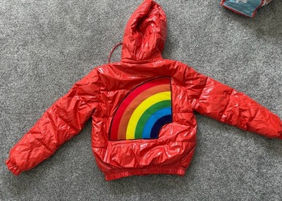 6ix9ine Trollz Red Patent Puffer Jacket With Rainbow Design Size Medium M