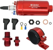 External Inline Fuel Pump kit with Mounting Bracket Clamp Red with Bracket