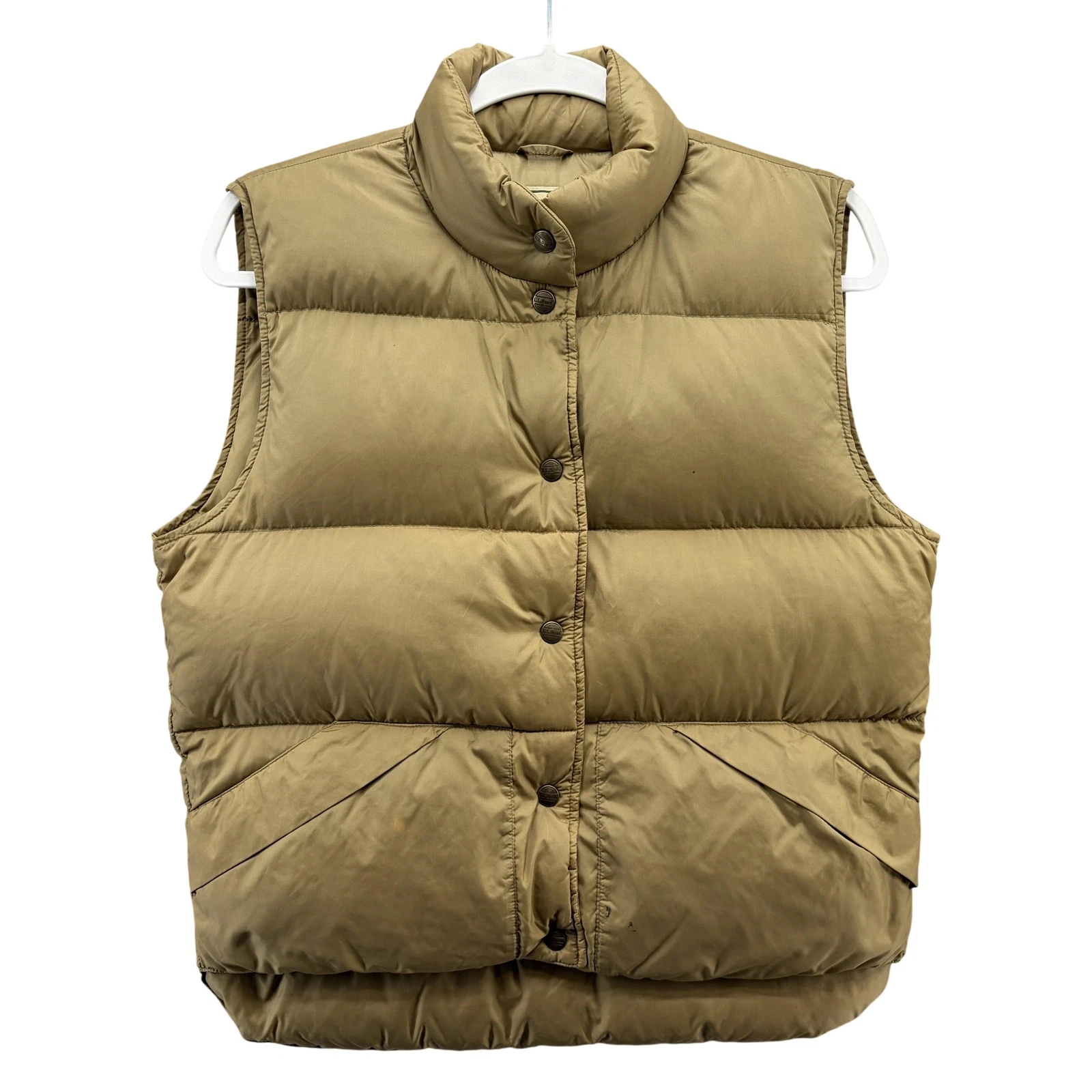 Vintage L.L.Bean Puffer Down Vest Mens Small Brown Snap Front Outdoor Hiking USA
