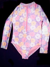 Wonder Nation Girls Floral Swimsuit With Half Zip Up / Size 7-8 y. /Average Body