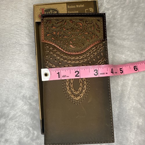 Justin Boots Herren Rodeo Geldbörse RFID Braun Leder Western Prägung Bestickt - Bild 9 von 11