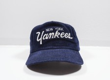 Vintage New York Yankees Hat Blue Corduroy 80s 90s MLB Cap Script Baseball