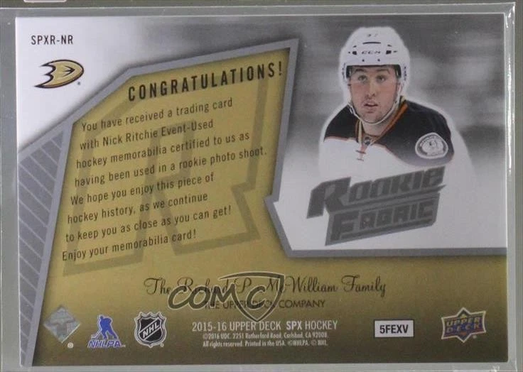 2015-16 SPx 2005-06 Retro Rookie Fabrics Nick Ritchie #SPXR-NR RC - Image 2 of 2