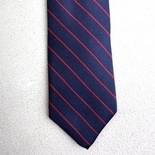 Vintage Italian Silk Tie 1970s Diagonal Striped Skinny Necktie Navy Blue/Red