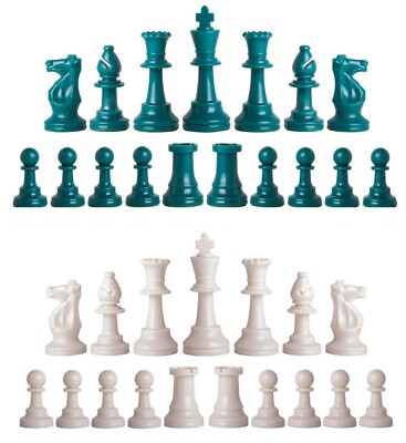 Staunton Single Weight Chess Pieces - Set of 34 Aqua & White - 4 Queens