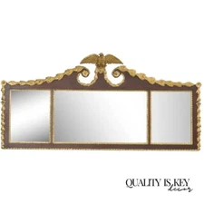 Antique Biggs Federal Parcel Gilt Mahogany Three Panel Overmantel Wall Mirror