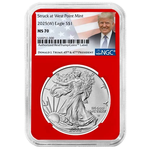 2025 (W) $1 American Silver Eagle NGC MS70 Trump Label Red Core
