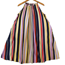 LOFT Dress Large Multicolored Vertical Striped Halter Swing Loose Fit Pockets