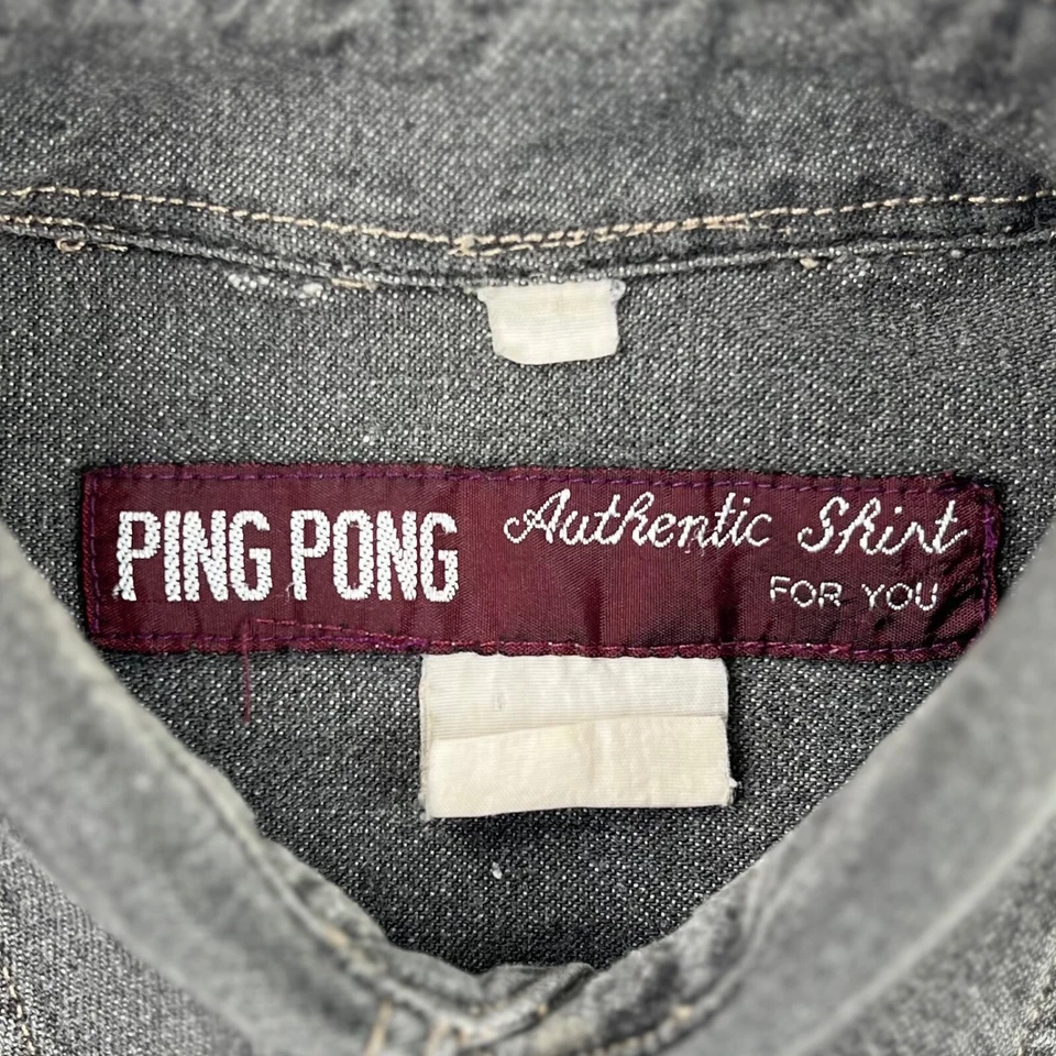 Vintage Denim Shirt Men’s XL Gray Ping Pong Long Sleeve Pearl Snap Pockets Y2K - Image 3 of 4