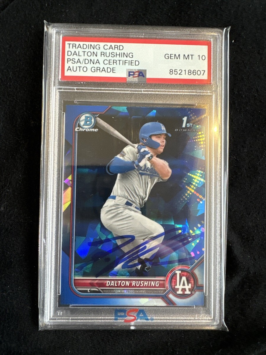 2022 Bowman Chrome Dalton Rushing Signed Blue Refractor Auto PSA 