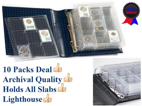 Lot of 20 Clear Certified Graded Coin Slab Album Pages PCGS NGC Lighthouse ENCAP
